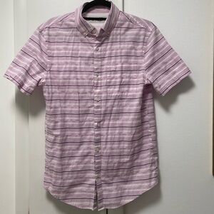 Original Penguin Short Sleeve Pink and White Striped Button Down